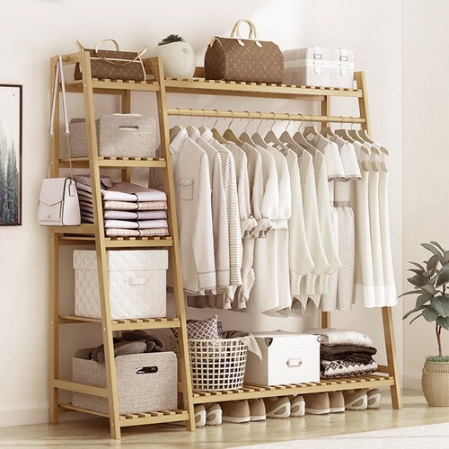 Bamboo wood clothes rail - bamboo,