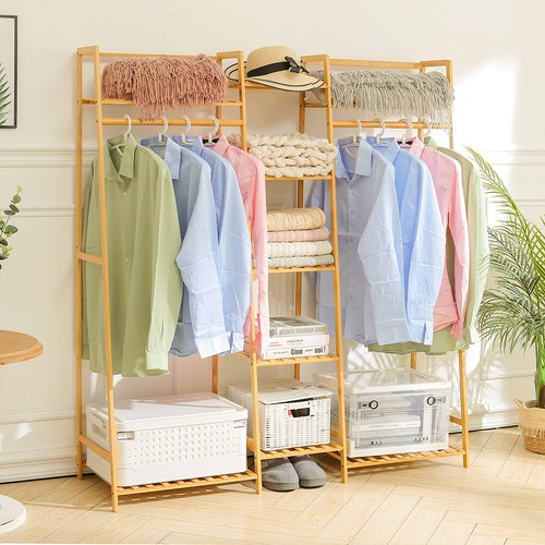 Large bamboo clothes rail rack - bamboo,